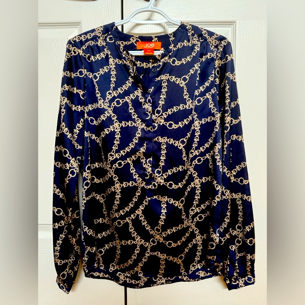 Joe Fresh Dark Blue Chain Pattern Blouse size small